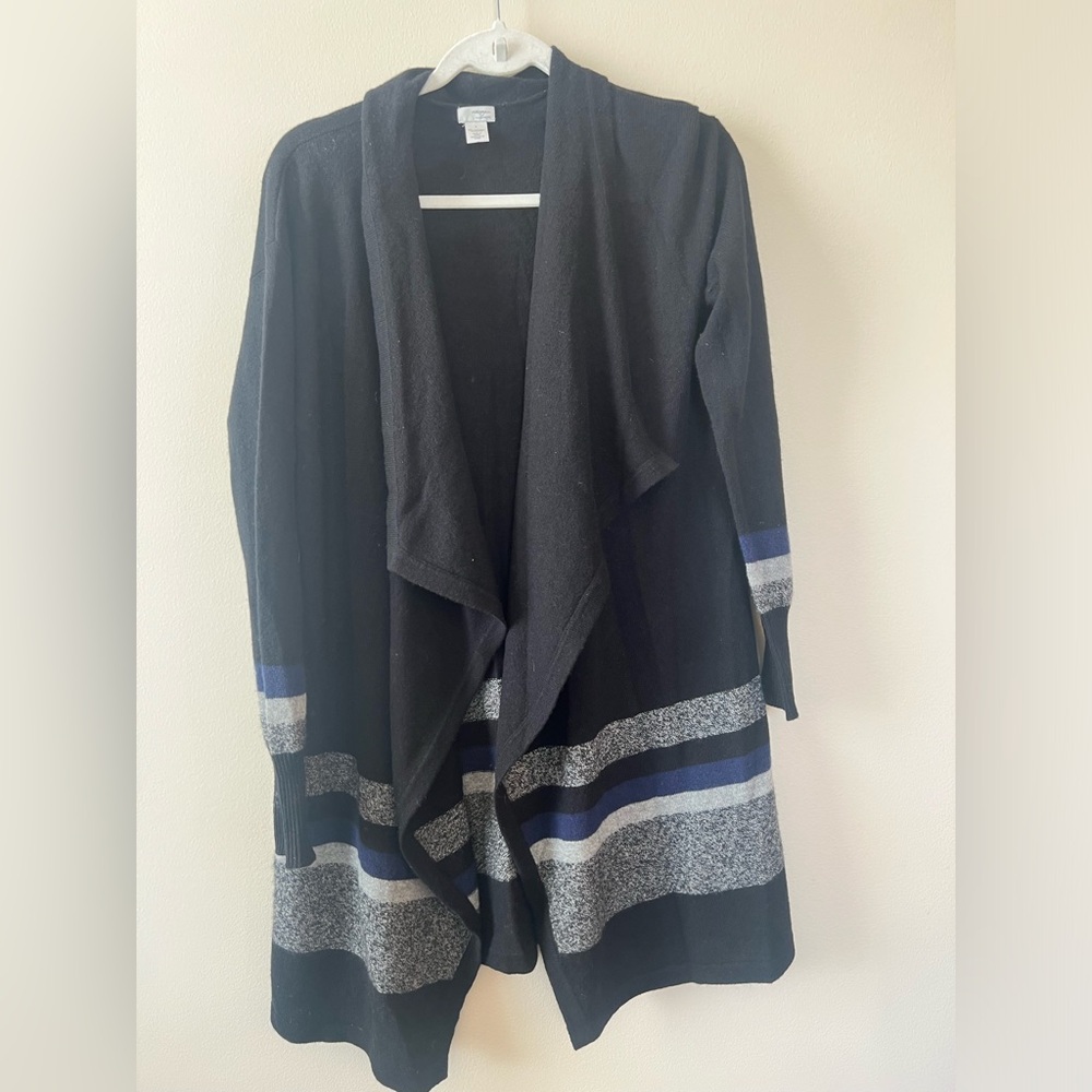 Halogen 100% cashmere cardigan women S striped sweater colorblock casual black‎